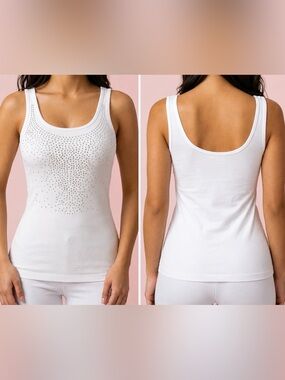 ISABELLA RODRIGUEZ Black & White Ribbed Tank With Silver Studs